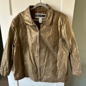 JL Studio Jessica London Women's Leather Jacket Vintage Gold Bronze Size 22W